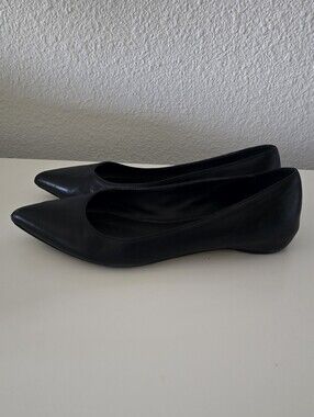 M.Gemi Black Leather Pointed Toe Flats 37 Made in Italy